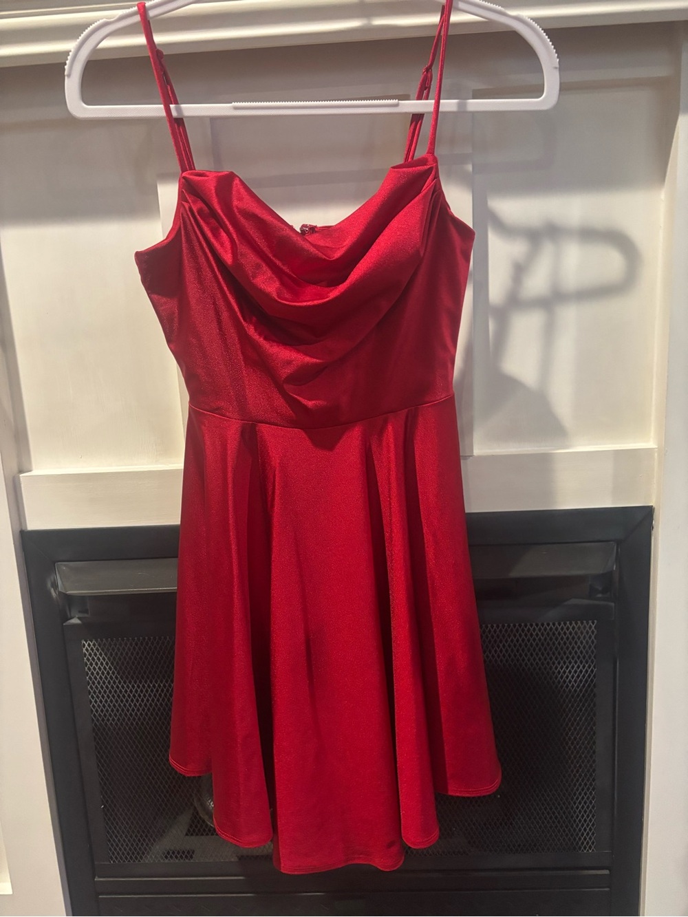 City Studio Red Satin Cowl Neck Mini Dress with Spaghetti Straps
